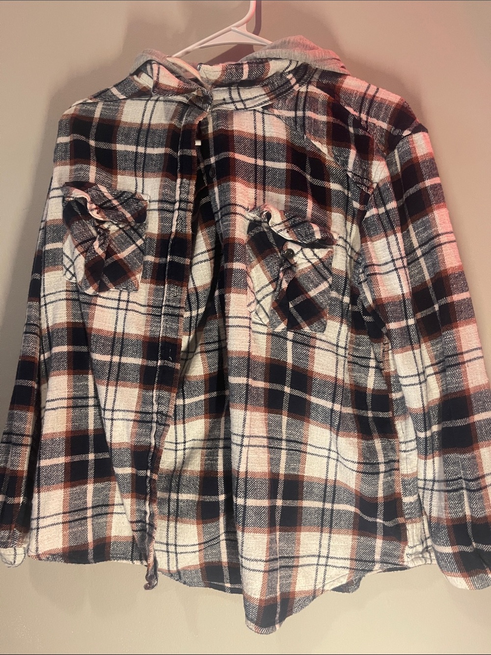 Abercrombie & Fitch Plaid Hooded Flannel in Navy, Pink & Rust